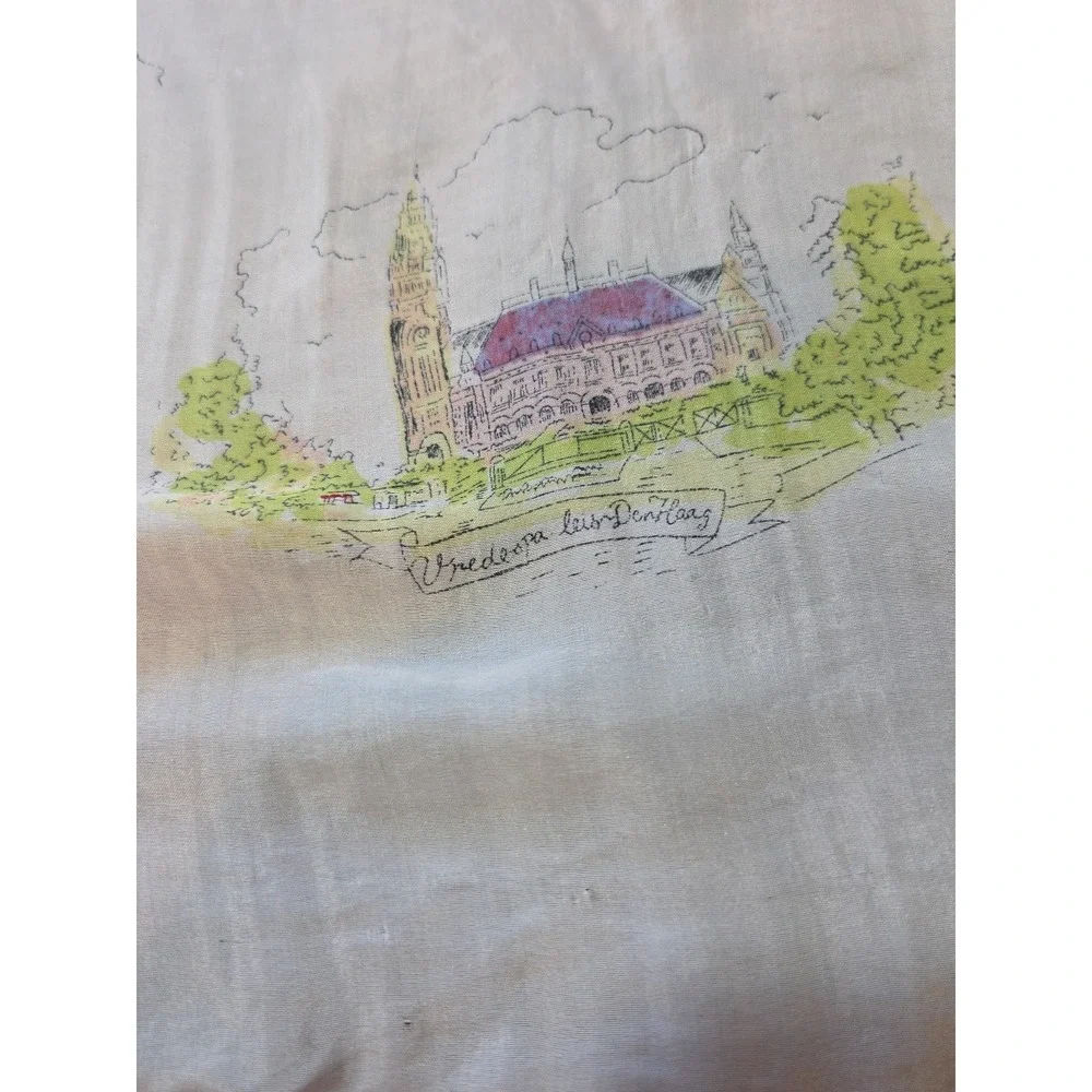 Vintage Souvenir Scarf Holland Windmill Dutch Landmarks Travel Collectible Retro